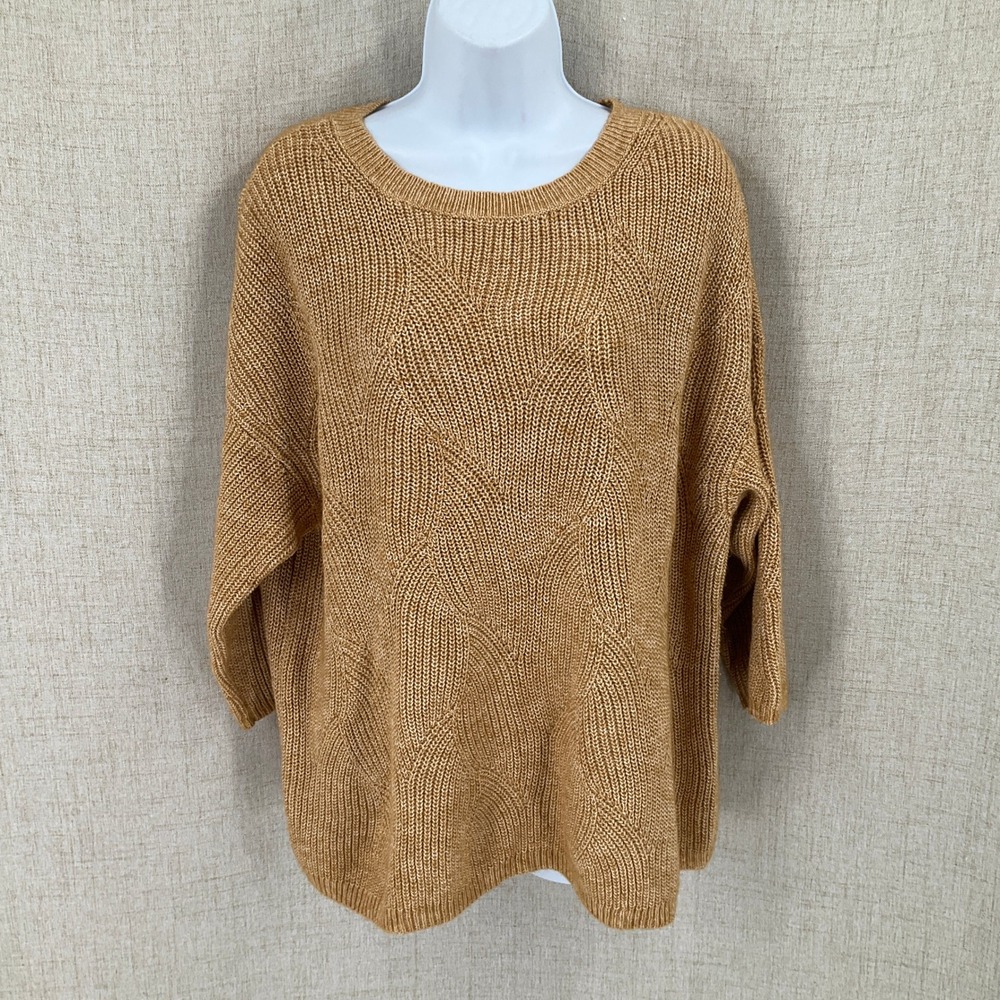 J. Jill Sweater Womens M Gold Cotton Textured Wave Relaxed Boho Classic Minimal